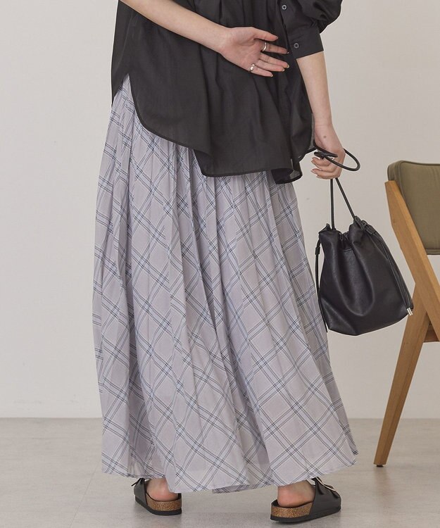 AMERICAN HOLIC 【選べる丈】チェックシアープリーツスカート Light Gray