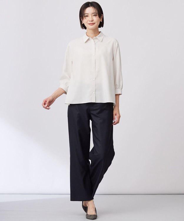 J.PRESS LADIES 【洗える】スパンローン バックプリーツ ブラウス ベージュ系