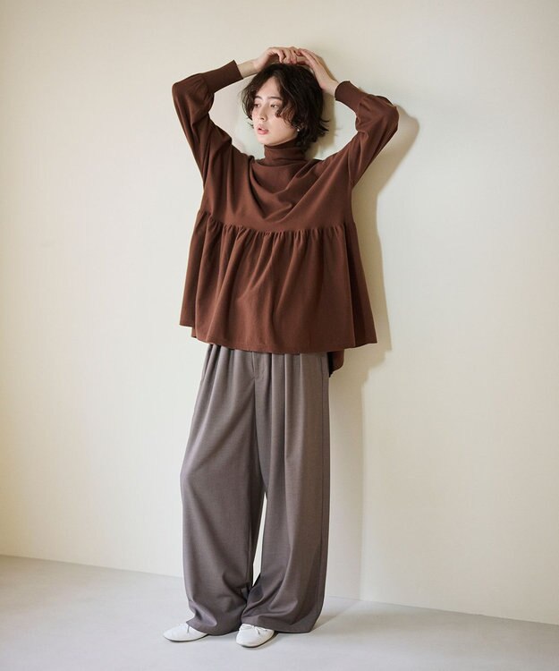 #Newans 【洗える】ペプラムデザインワイドシルエットプルオーバー ブラウン