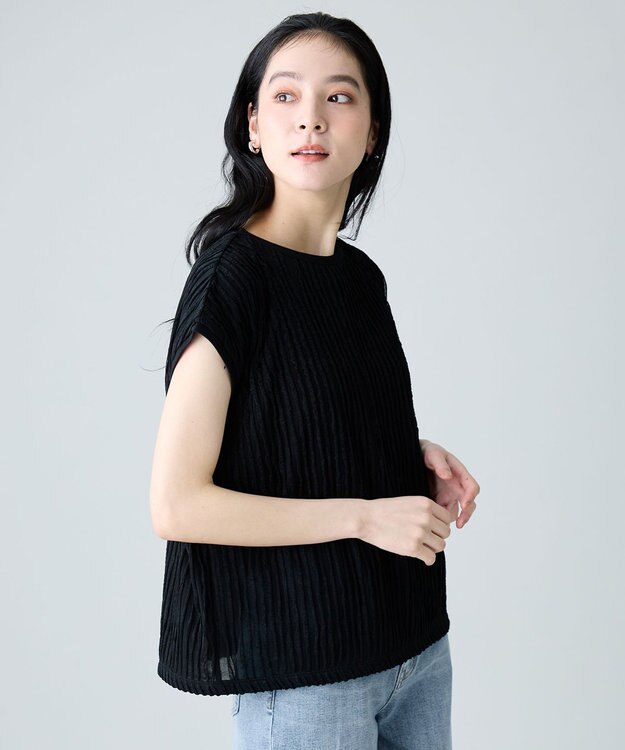 ANY L レースフレンチスリーブプルオーバー ブラックフリル