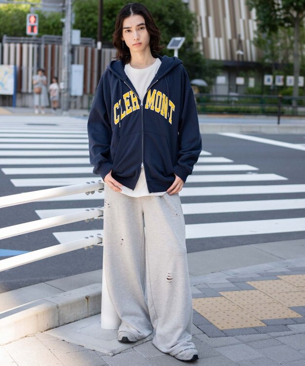 WEGO 【25年秋冬新作/ユニセックス着用ITEM/SMLサイズ展開】グラフィックロゴダブルZIPパーカー ネイビー