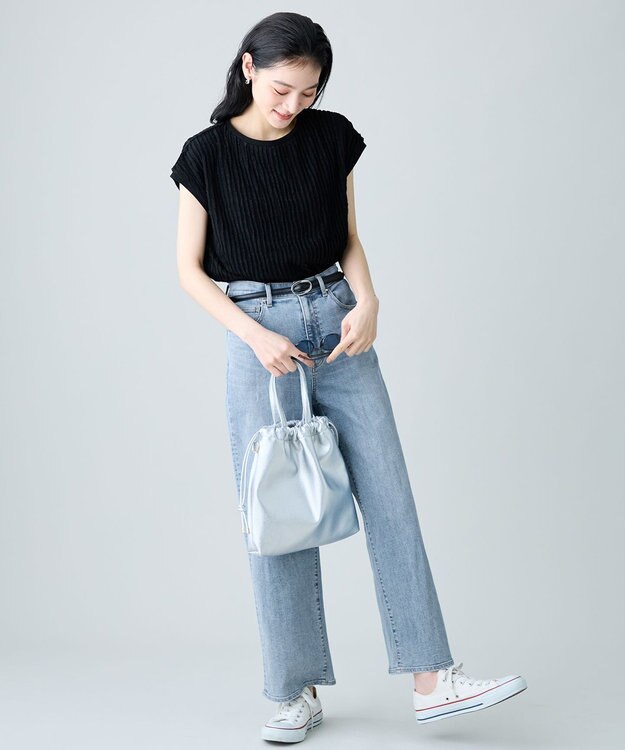 ANY L レースフレンチスリーブプルオーバー ブラックフリル