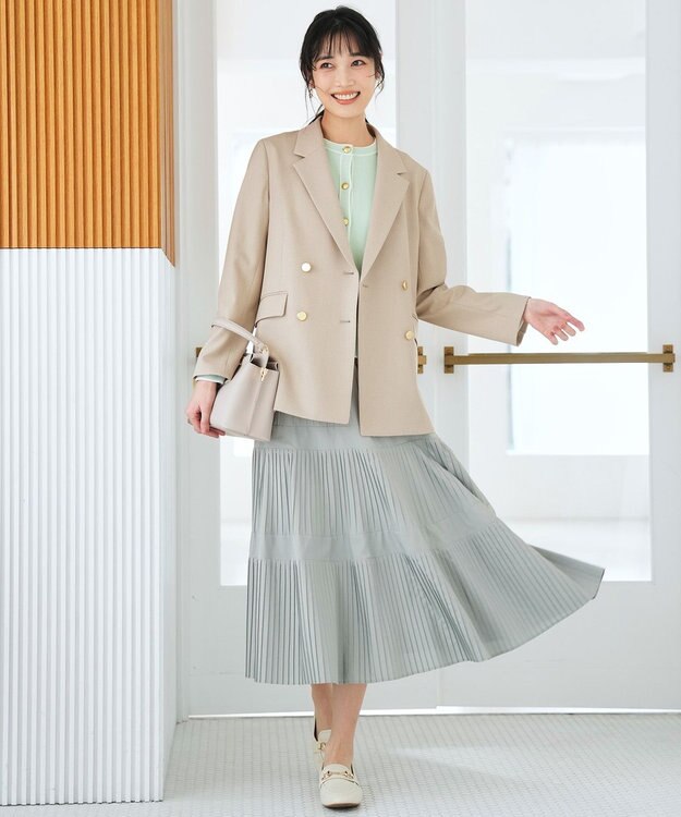 ANY SIS 褒めらレディストレッチ テーラード ジャケット ベージュシャンブレー