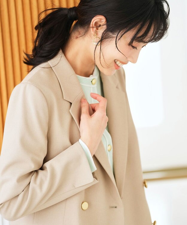 ANY SIS L 褒めらレディストレッチ テーラード ジャケット ベージュシャンブレー