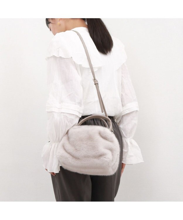 UNBILLION カシュカシュ cachecache / ミンク風エコファー2wayボックストート ライトグレー