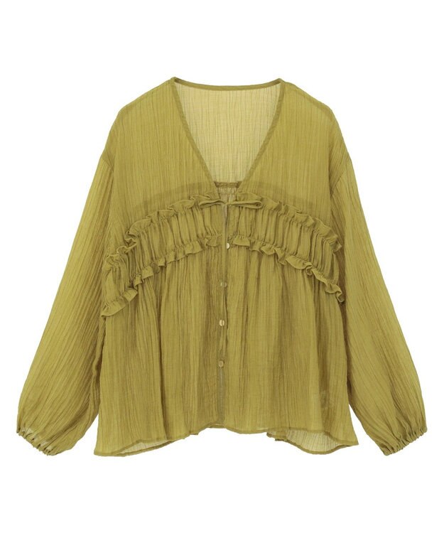 Green Parks Ｖネックフリルシアープリーツブラウス Green