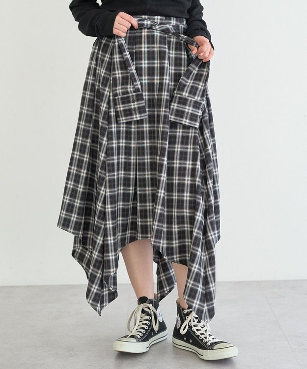 earth music&ecology イレヘムチェックシャツライクスカート Black