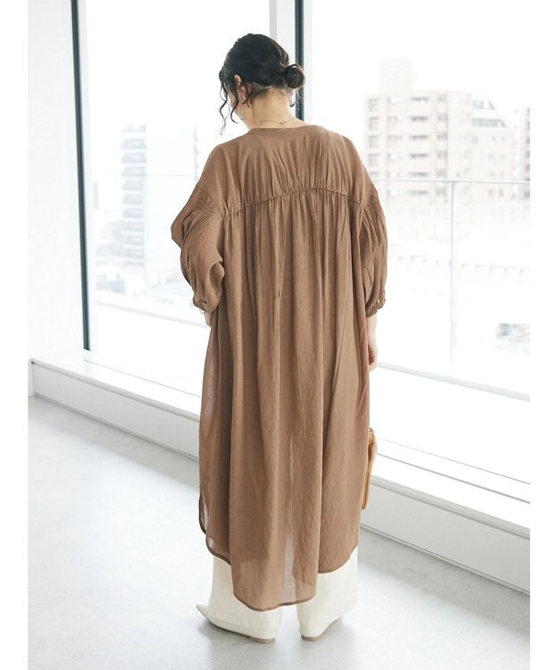 CRAFT STANDARD BOUTIQUE ウ゛ィンテージボイル袖シャーリングワンピース Brown