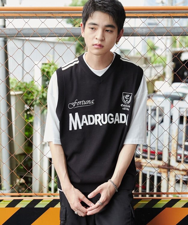 WEGO 【ユニセックス着用ITEM/2点セット】アンサンブルゲームロゴニットベスト ブラック