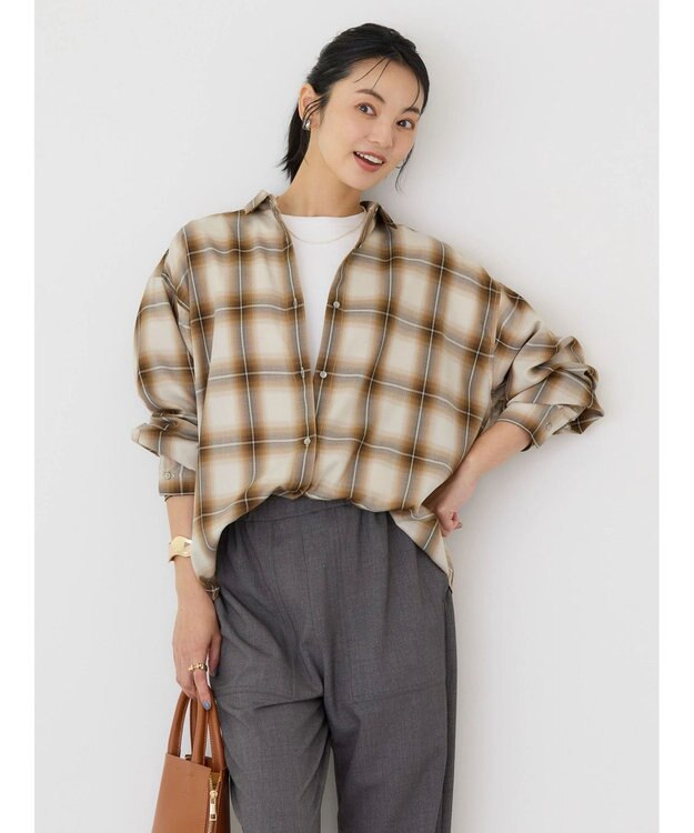 AMERICAN HOLIC イージーケアバックタックシャツ Check Ivory