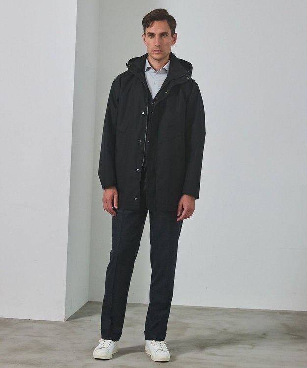 GOTAIRIKU 25年新作/3シーズン対応【仕事で着用可】メランジカルゼ フーデッドブルゾン_無地 ブラック系