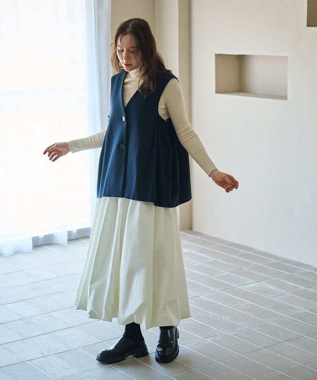 #Newans 【セレモニーにも】〈亀恭子さんコラボ〉サイドギャザージレ ネイビー