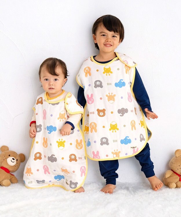 MIKI HOUSE HOT BISCUITS 六重織 どうぶつ柄 ガーゼスリーパー マルチカラー