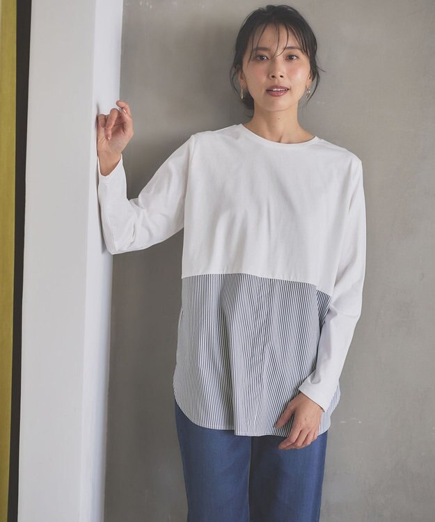 ANY シャツコンビテールＴシャツ ストライプ