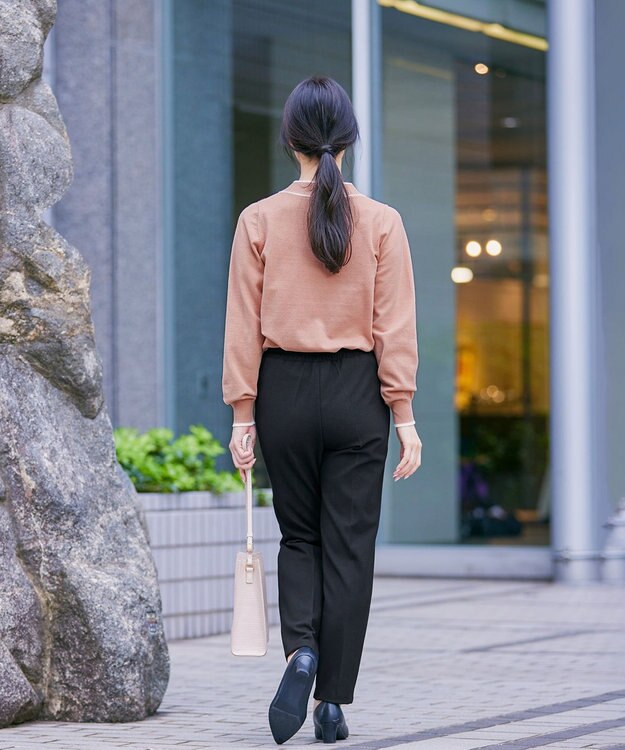 Tiaclasse 【洗える】パール付き配色ボウタイニットトップス ピンク