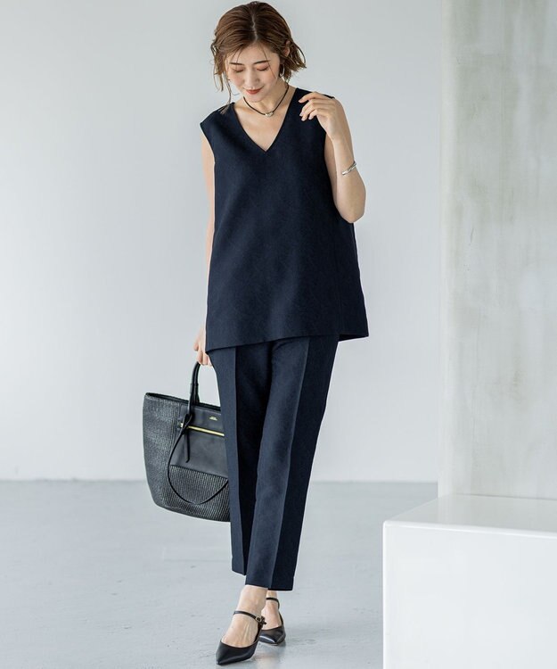 23区 【一部店舗限定/洗える】リネンライクジャカード セットアップ ネイビー系