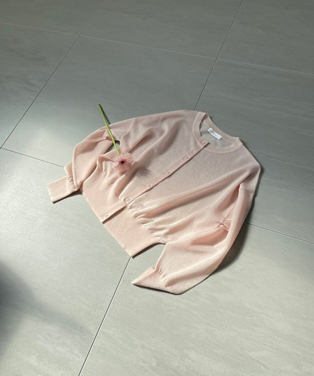 Feroux 【洗える】シアーカラー カーディガン ピンク系