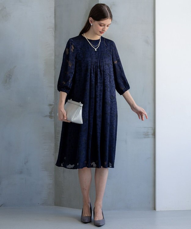 23区 L 【APPLAUDIR】フラワーサテンオパール ドレス ネイビー系