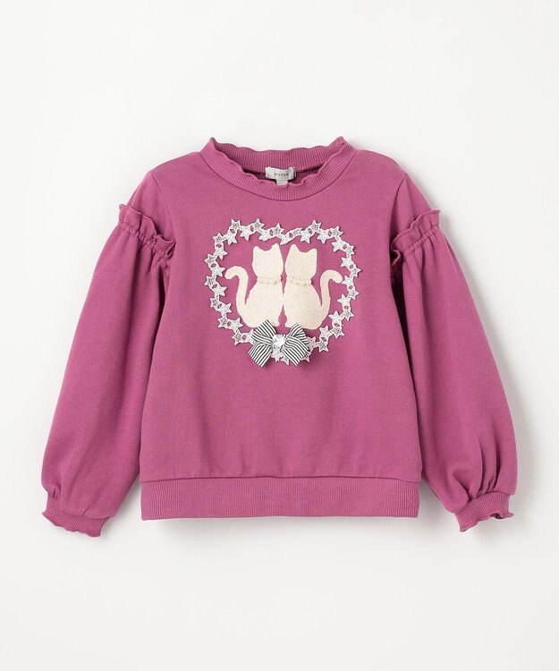 ANY KIDS ネコシルエット裏毛トレーナー ローズピンク