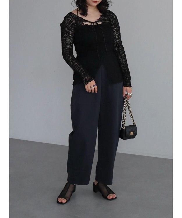 Green Parks カットワークデザインレーストップス Black