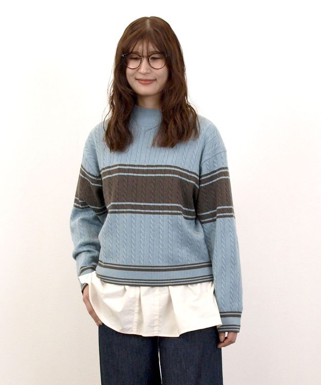 J.PRESS YORK STREET 【WOMEN】ラインハイゲージニット サックスブルー系1