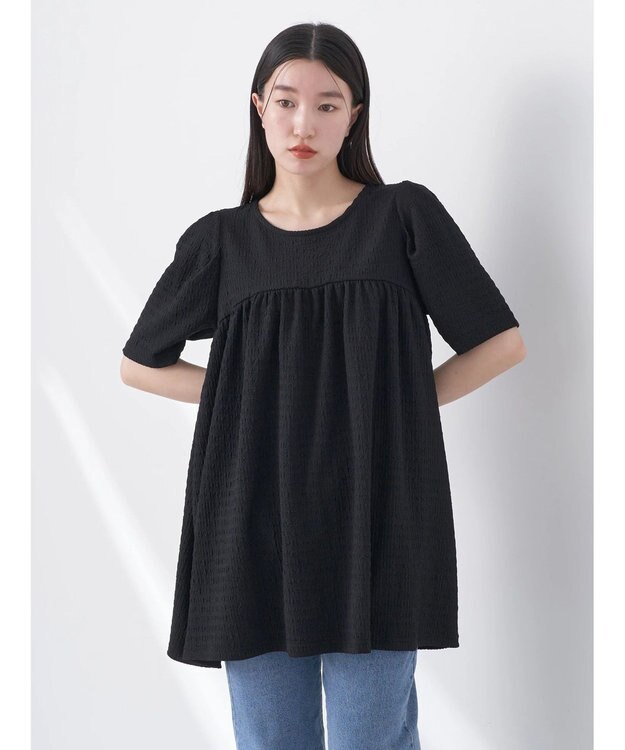 earth music&ecology ジャガードギャザーチュニック Black