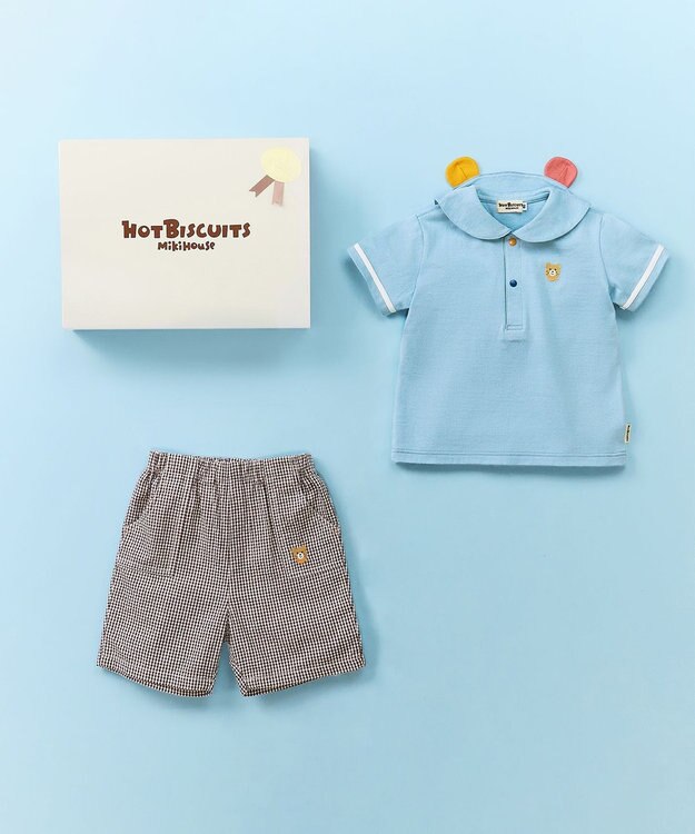 MIKI HOUSE HOT BISCUITS セーラーカラー半袖Tシャツ＆ハーフパンツギフトセット【BOX付き】 ストームブルー