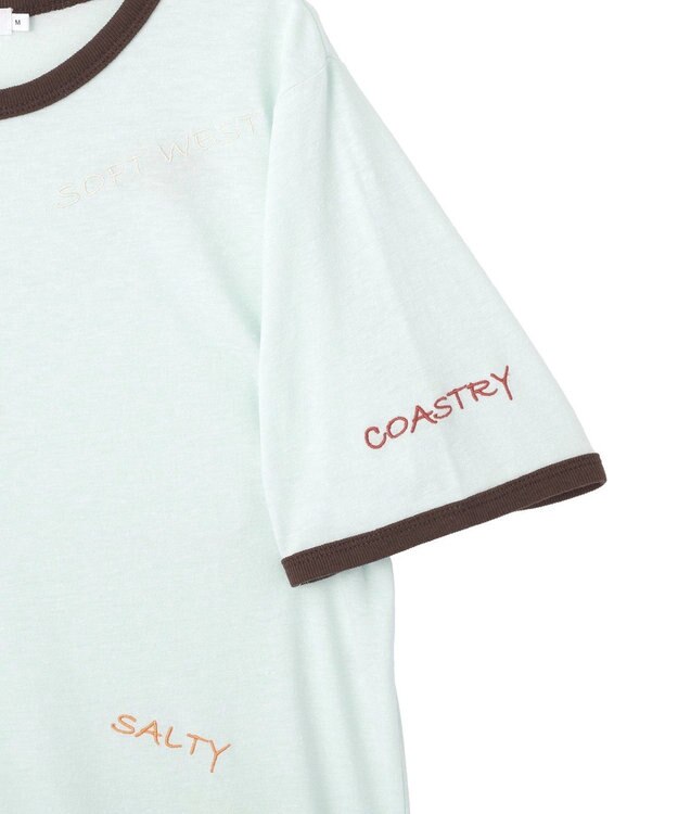 AMERICAN HOLIC ランダムロゴ刺繍リンガーTシャツ Mint