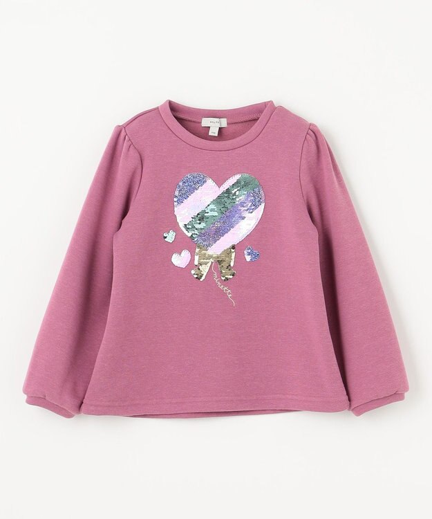 ANY KIDS 裏シャギーミラクルスパンコールトレーナー ローズピンク（ネコ×レインボー）