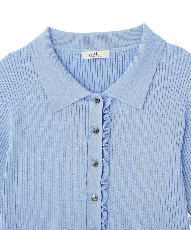 earth music&ecology ミニフリルポロカーディガン Blue