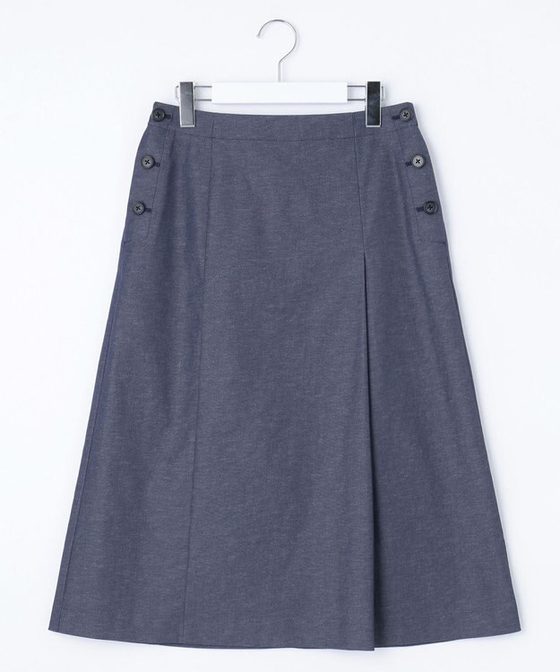 J.PRESS LADIES 【洗える】リネンツイル Aライン スカート ネイビーシャンブレー系