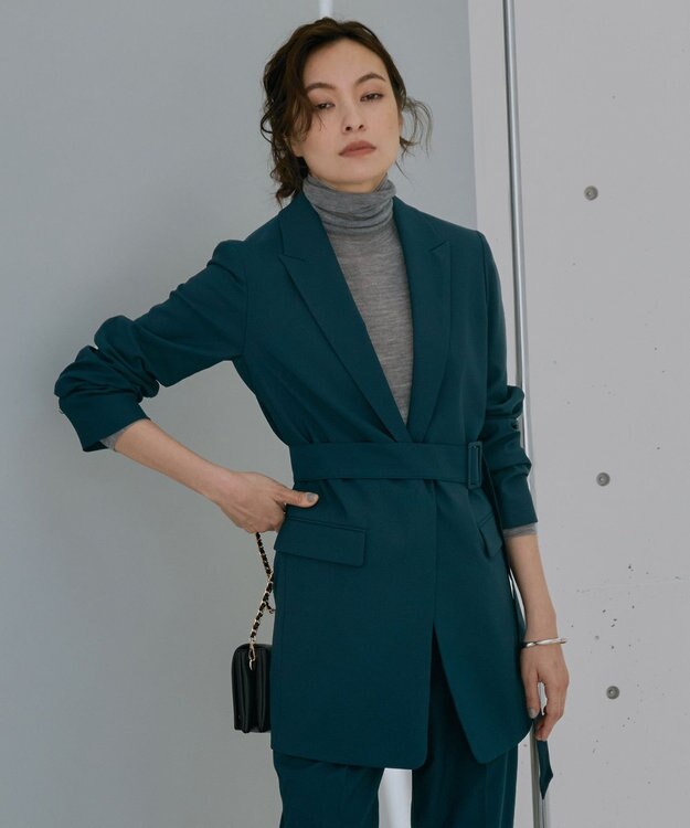 ICB L 【洗える】 ウールマットウース ベルト付きジャケット パイングリーン系