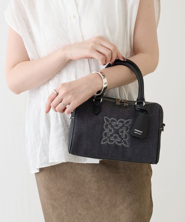 russet 【刺繍モノグラム】デニム2WAYミニボストンバッグ(CE-1773) Black