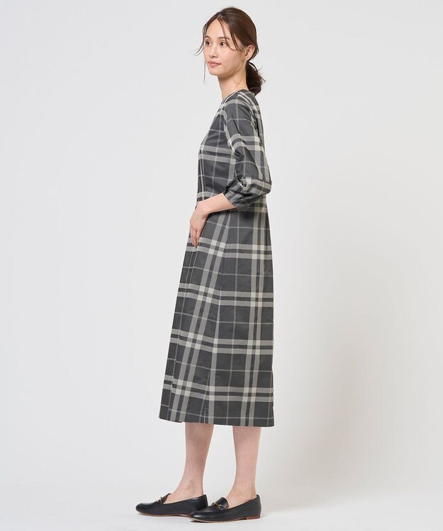 J.PRESS LADIES L ブロックチェックジャガード ワンピース ブラック×ベージュ系