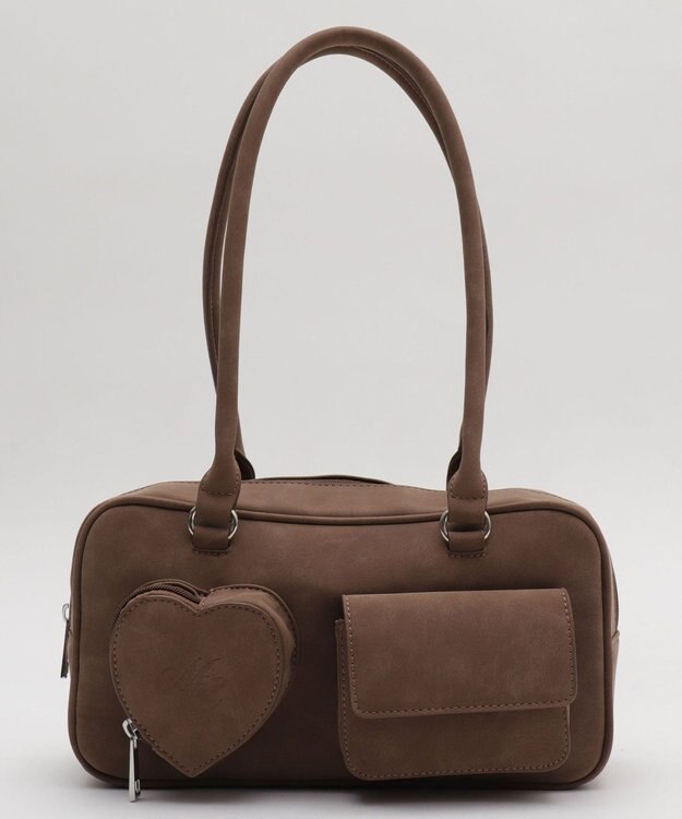 WEGO ハートポケットボストンバッグ ブラウン