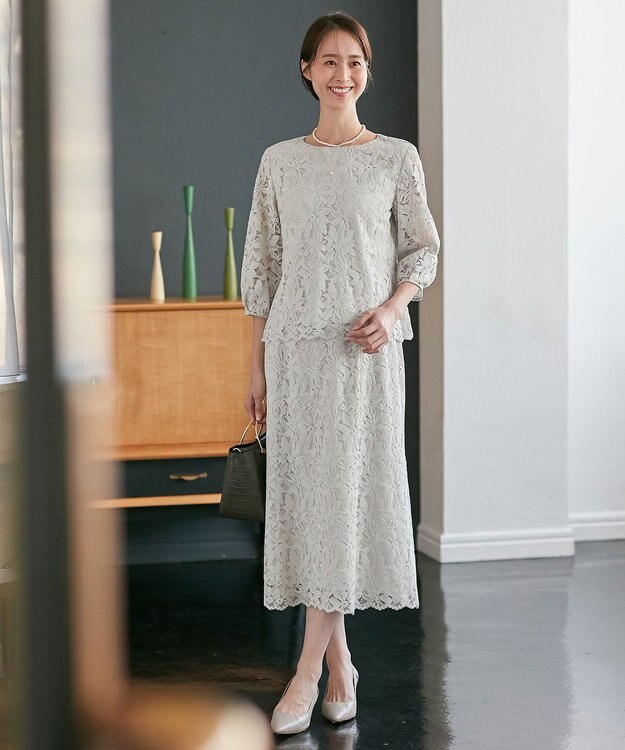 自由区 【XSサイズ～/洗える/セット可】フラワーコードレース レーススカート ライトグレー系