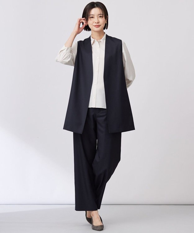 J.PRESS LADIES 【洗える】スパンローン バックプリーツ ブラウス ベージュ系