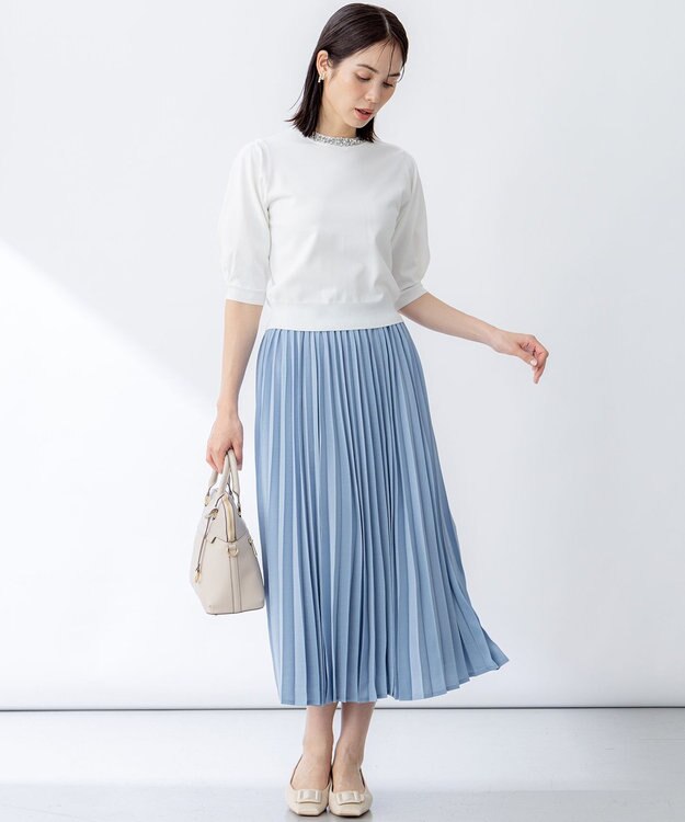 組曲 【WEB限定】ビジューパフスリーブ ニット アイボリー系