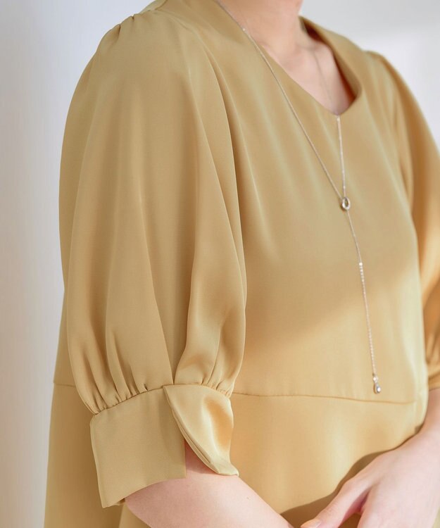 Tiaclasse L 【洗える】パフスリーブ切替フレアチュニック イエロー