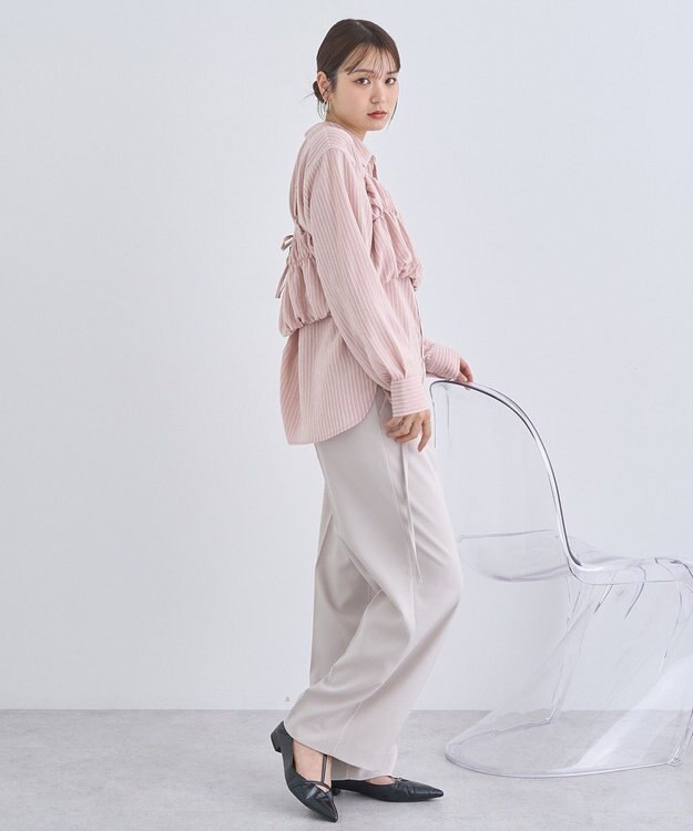 earth music&ecology ＳＥＴ２点起毛ストライプシャツ＋バルーンビスチェ Pink