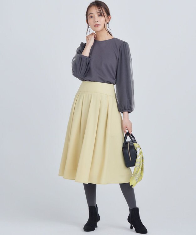 組曲 L ミニ裏毛チュールスリーブ カットソー チャコールグレー系