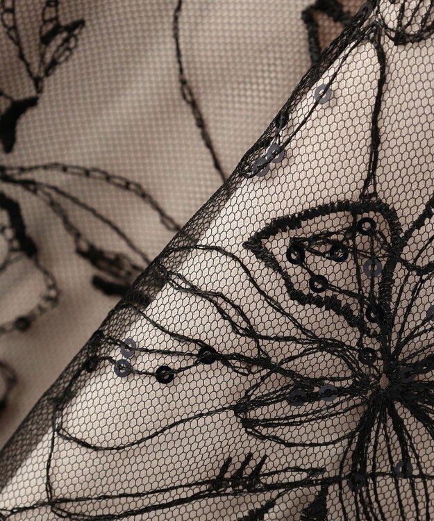 YECCA VECCA 【2点SET】フラワー柄スパンコール刺繍ドレス Ivory