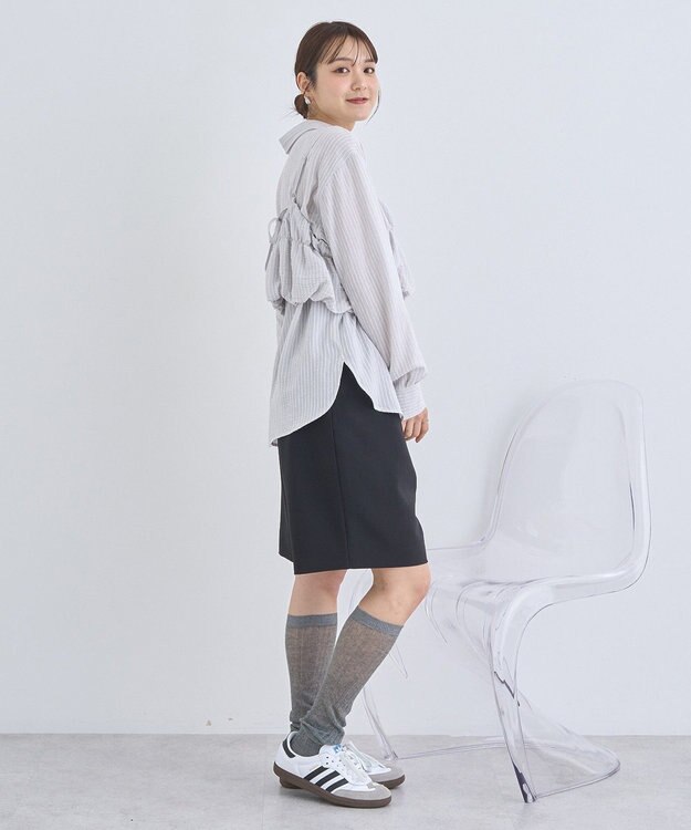 earth music&ecology ＳＥＴ２点起毛ストライプシャツ＋バルーンビスチェ Light Gray