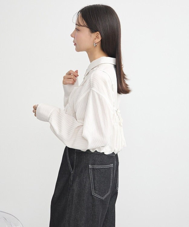 earth music&ecology ＳＥＴ２点起毛ストライプシャツ＋バルーンビスチェ Off White