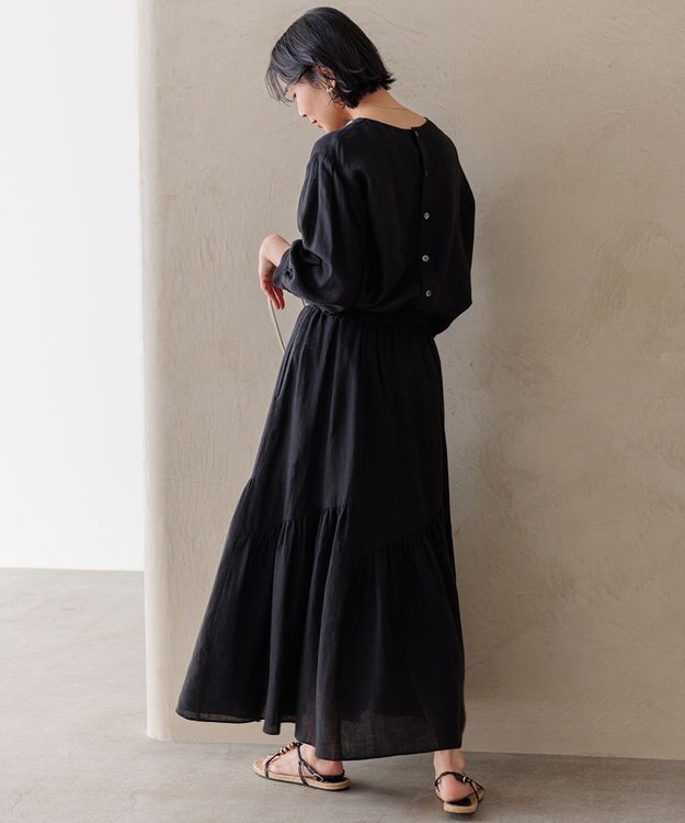 23区 【洗える】LIBECO ティアード スカート ブラック系