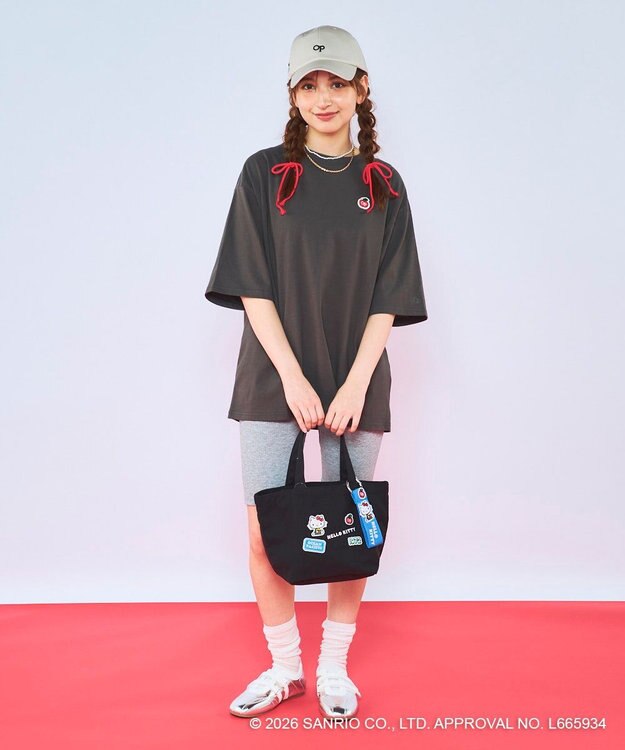 OP／FILA 【Ocean Pacific×ハローキティ】サガラ刺しゅうビッグTシャツ チャコールグレー