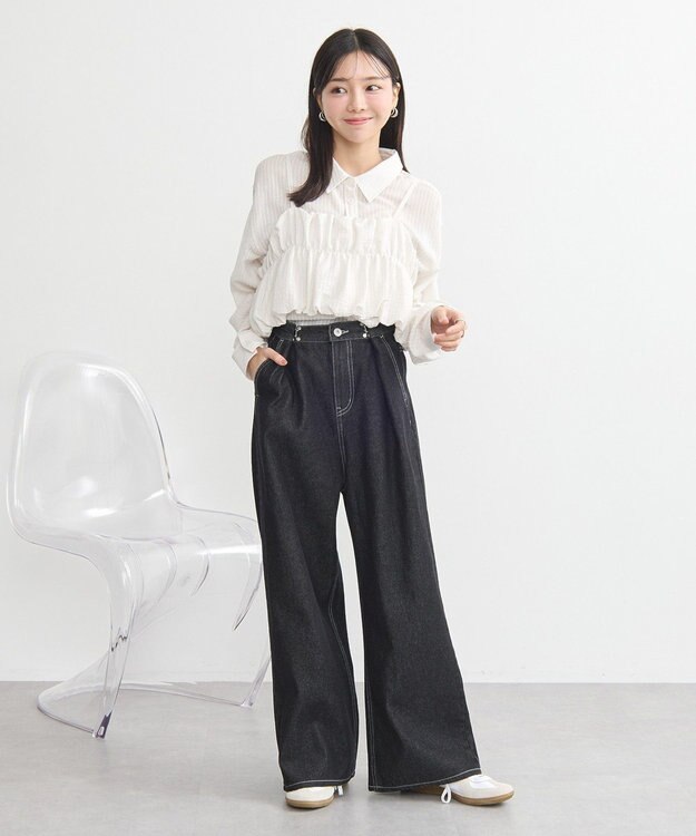 earth music&ecology ＳＥＴ２点起毛ストライプシャツ＋バルーンビスチェ Off White