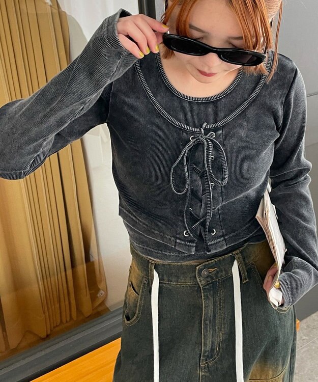 WEGO ヴィンテージライクレースアップトップス スミクロ