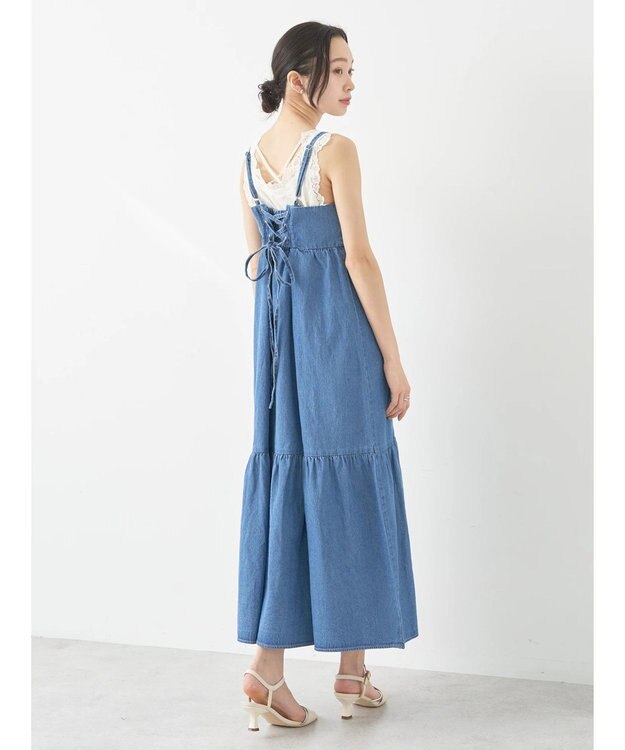 earth music&ecology デニムバックレースアップワンピース Light Indigo
