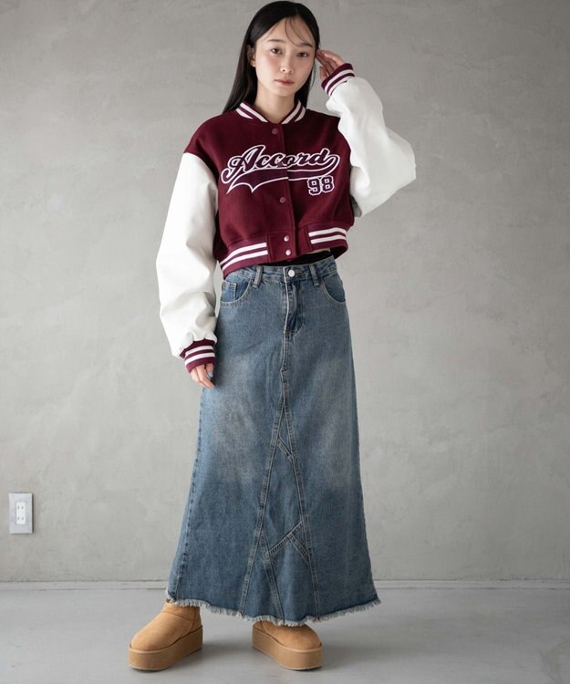 WEGO スタジアムロゴショートスタジャン ワイン